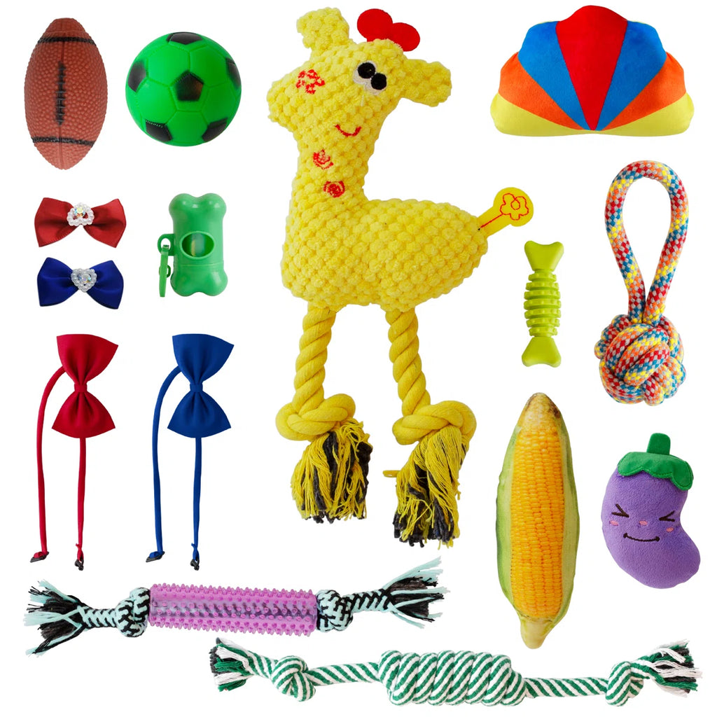 15-Pack Dog Chew Toys For Small Medium Dogs Puppies, Cute Squeaky Dog Toys, Durable Plush Puppy Teething Toys, Ropes Puppy Chew Toys, Non-Toxic And Safe