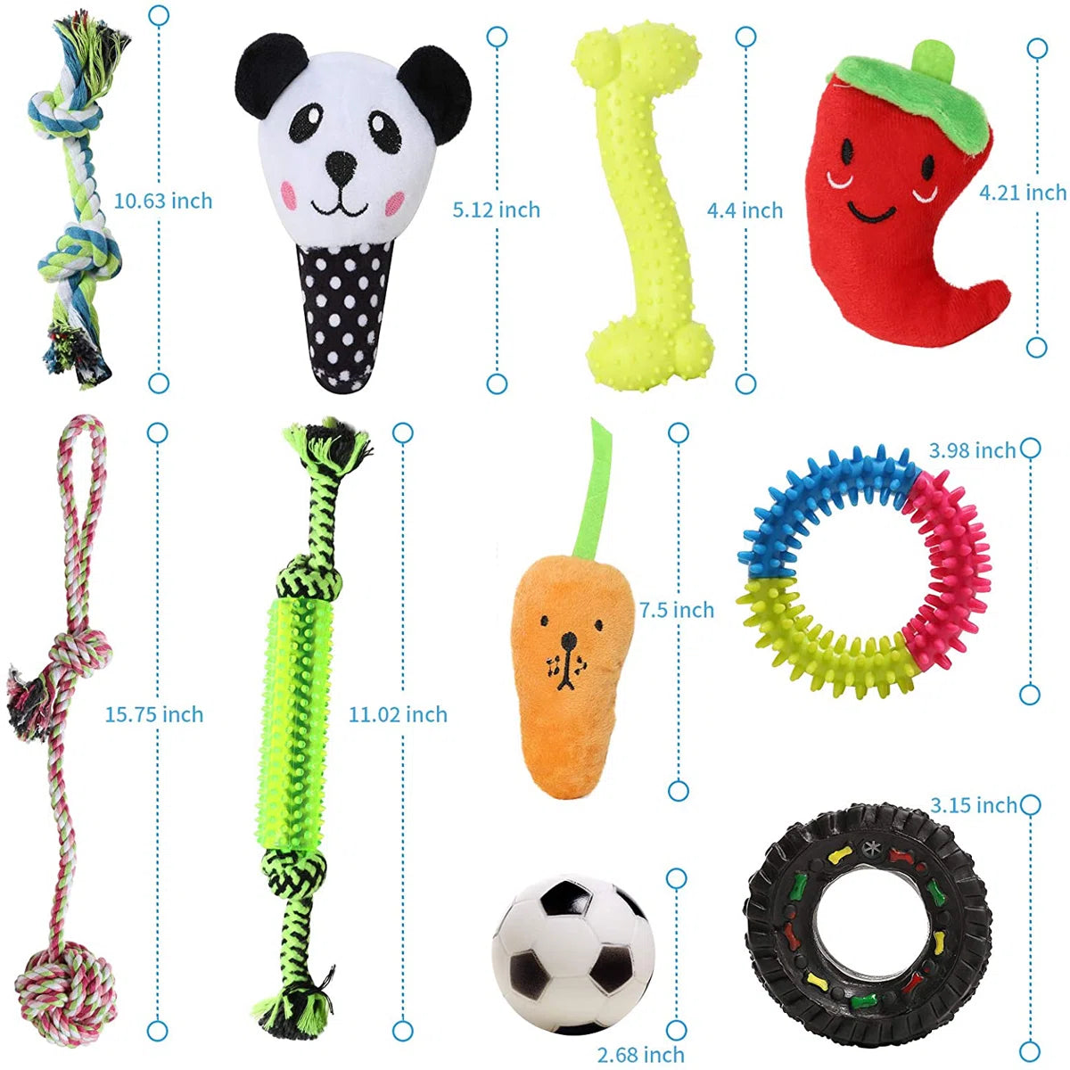 10-Pack Dog Chew Toys For Puppies And Teething Puppies Chew Toys (Set of 10)